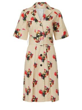 Adam Lippes Floral Midi Shirt Dress Belted Cotton  Beige Size 0 Garden Party